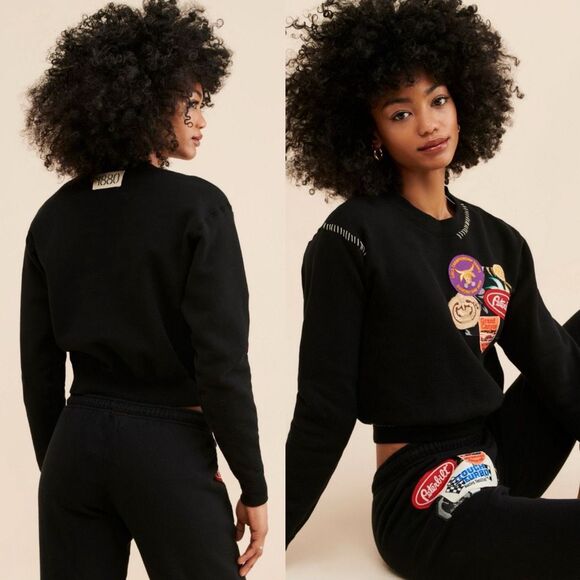 Riley Vintage Dusk Tropics crewneck sweatshirt black patchwork USA-made | M | Fr - Picture 2 of 12